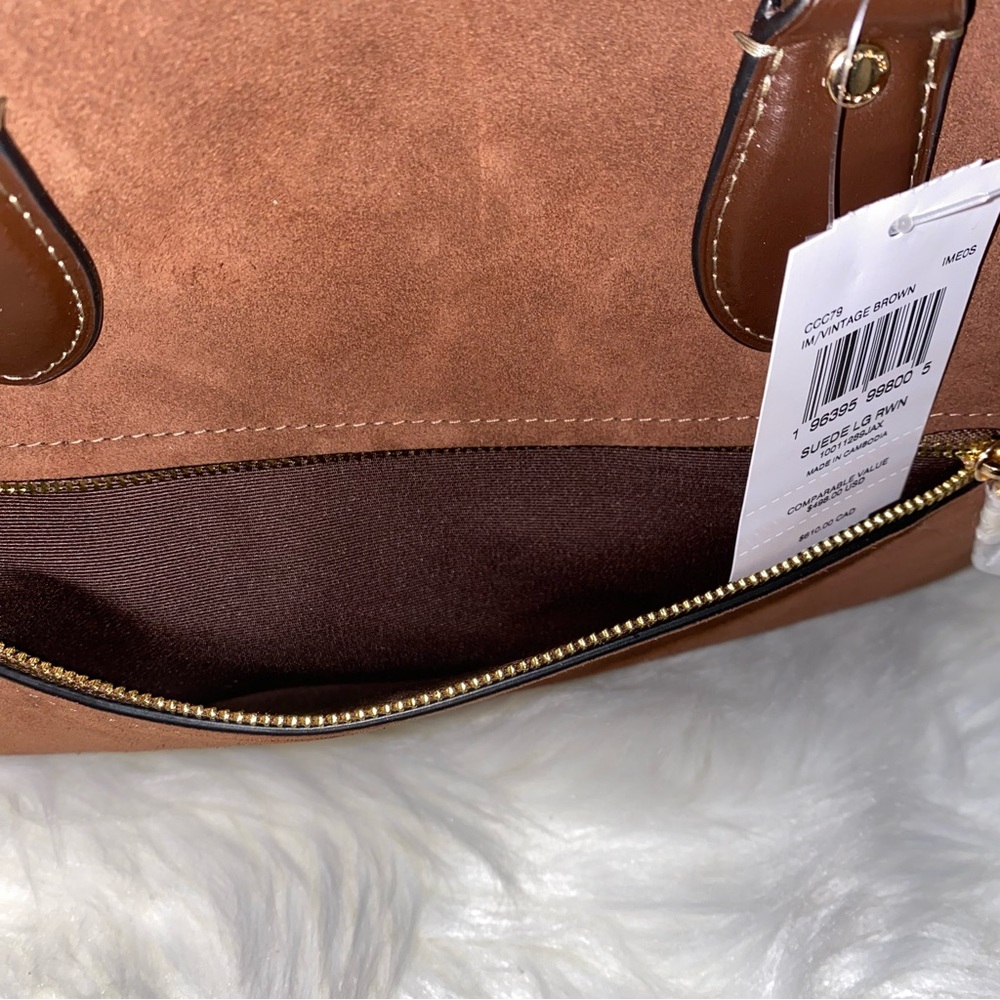 Coach Large rowan satchel Brown Suede New purse - Picture 13 of 16